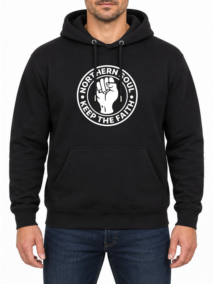 Northern Soul Keep the Faith — Deep Black hoodie, front print