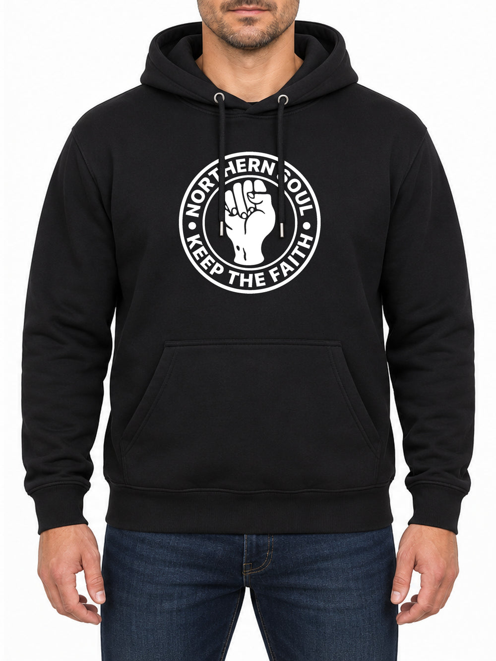 Northern Soul Keep the Faith — Deep Black hoodie, front print