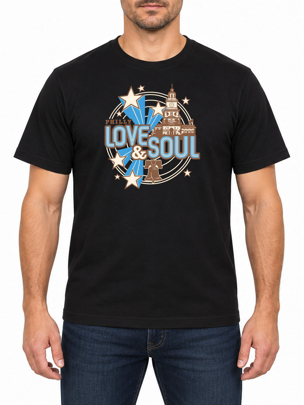 Philly Love and Soul — Deep Black T-shirt, front print