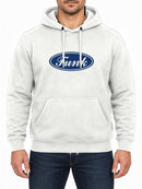 Funk Badge — Arctic White hoodie, front print