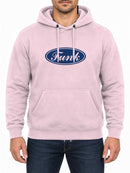 Funk Badge — Baby Pink hoodie, front print