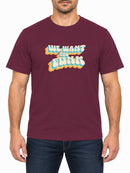 We Want the Funk — Burgundy T-shirt, front print