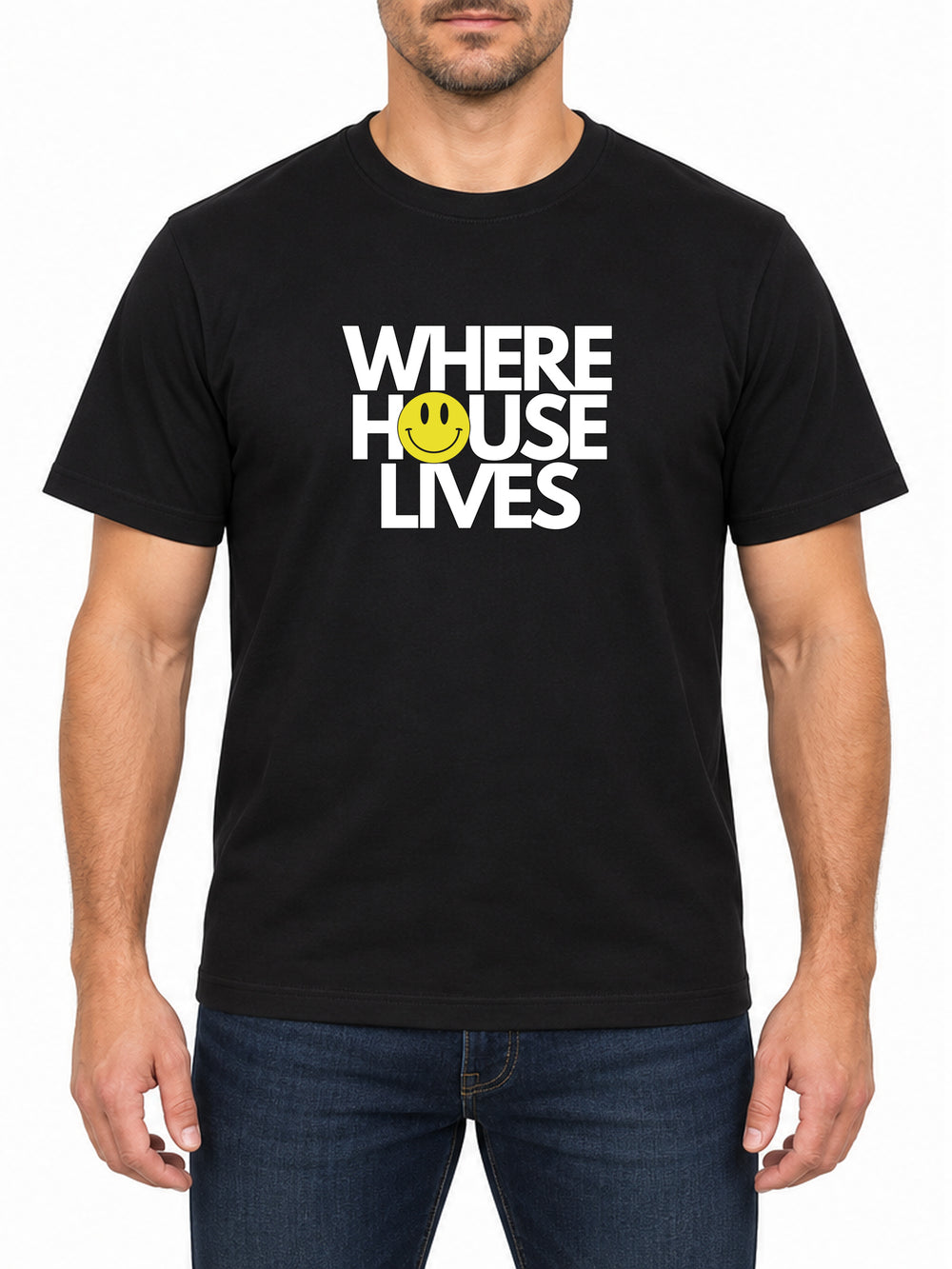 Where House Lives — Deep Black T-shirt, front print