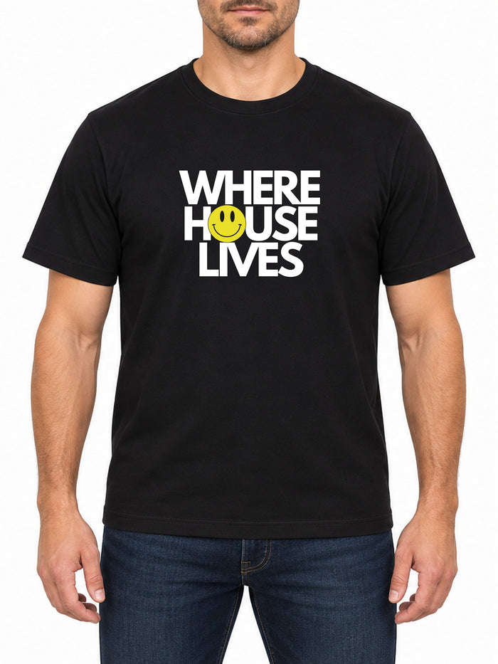 Where House Lives — Deep Black T-shirt, front print