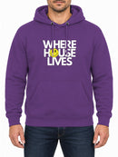 Where House Lives — Purple hoodie, front print