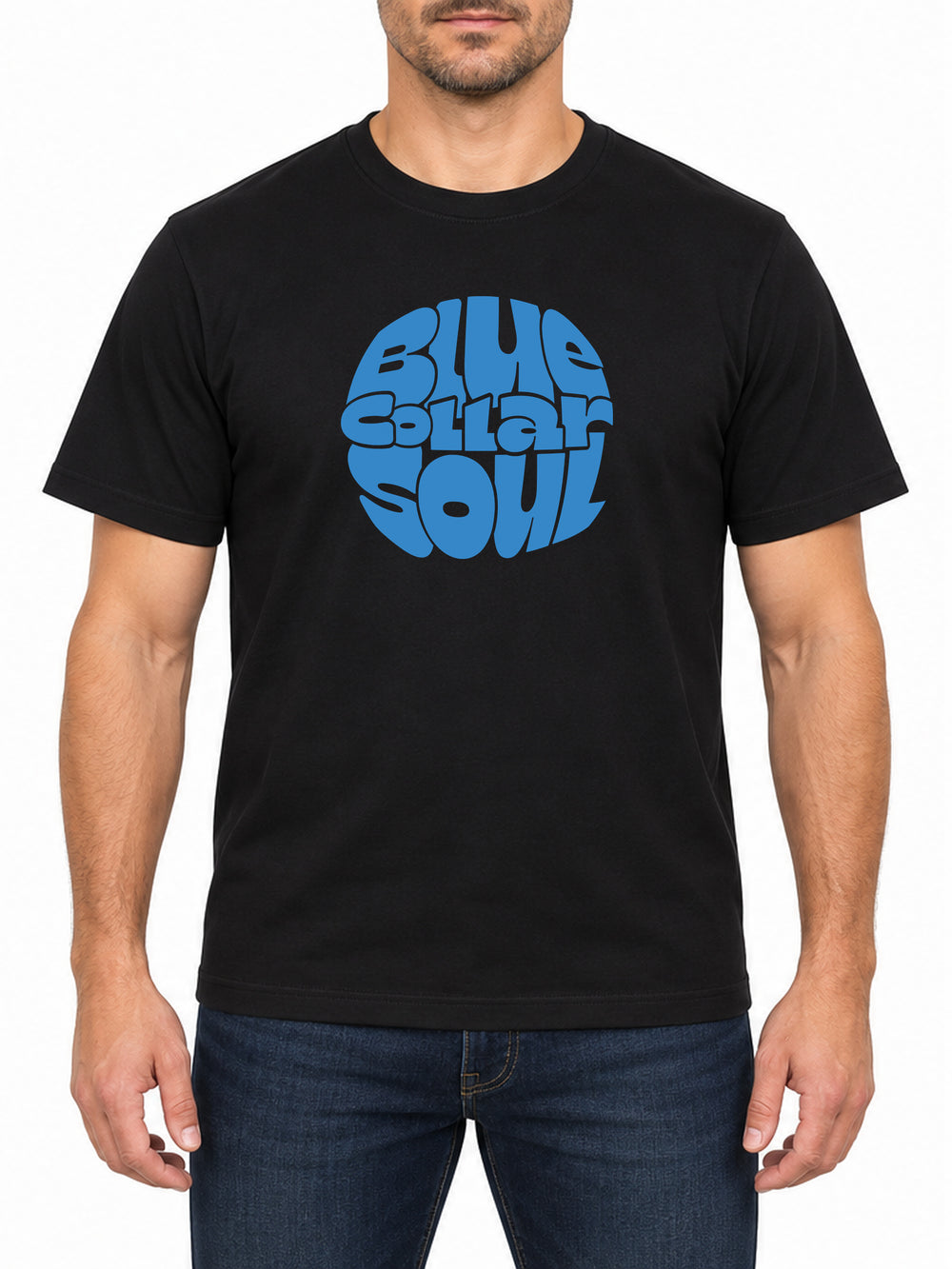 Blue Collar Soul — Deep Black T-shirt, front print