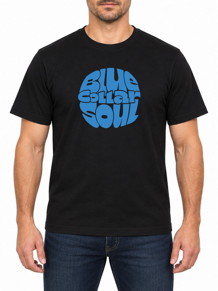 Blue Collar Soul — Deep Black T-shirt, front print