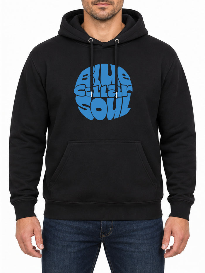 Blue Collar Soul — Deep Black hoodie, front print