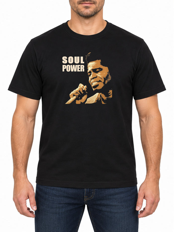 Soul Power James Brown — Deep Black T-shirt, front print