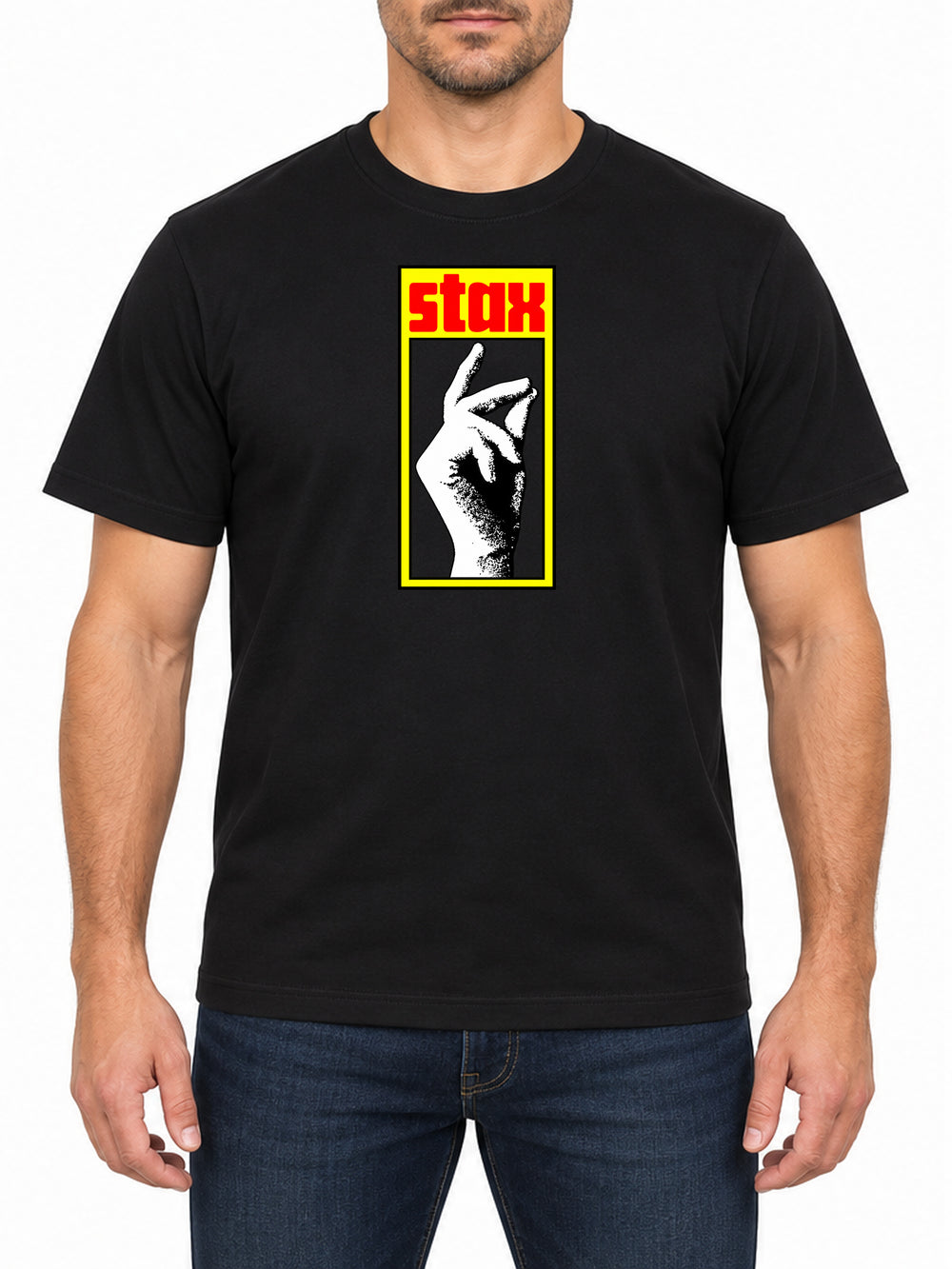 STAX — Deep Black T-shirt, front print
