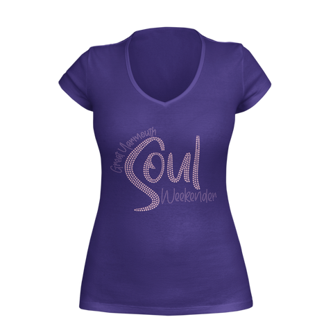 Soul Weekender Diamante Women's Purple V-Neck T-Shirt